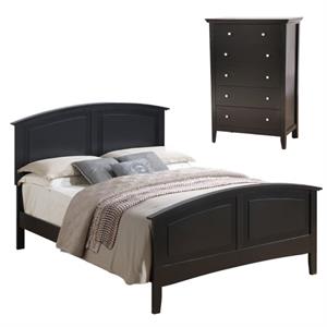 Home Square 2-Piece Set with Queen Panel Bed and 5-Drawer Chest in Black