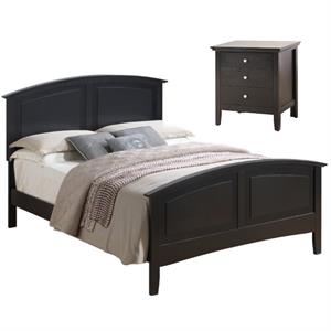 Home Square 2-Piece Set with Queen Panel Bed and 3-Drawer Nightstand in Black
