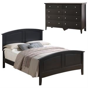 Home Square 2-Piece Set with Full Panel Bed and 8-Drawer Dresser in Black