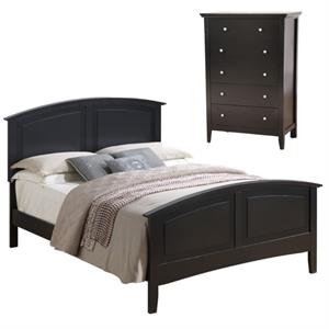 Home Square 2-Piece Set with Full Panel Bed and 5-Drawer Chest in Black