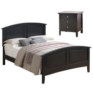 Home Square 2-Piece Set with Full Panel Bed and 3-Drawer Nightstand in Black