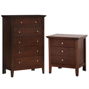 home square 2-piece set with 5-drawer chest 3-drawer nightstand in cappuccino