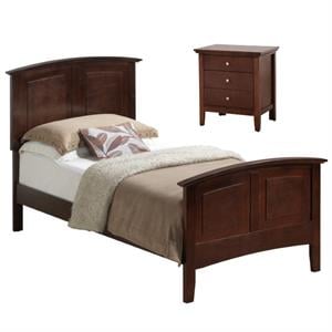 Home Square 2-Piece Set with Twin Panel Bed & 3-Drawer Nightstand in Cappuccino