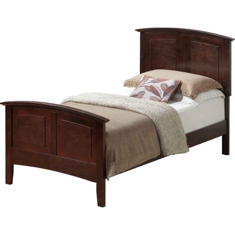 Home Square 2-Piece Set with Twin Panel Bed & 5-Drawer Chest in Cappuccino