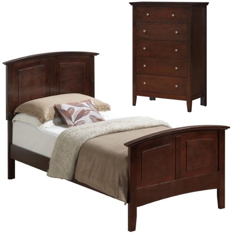 Home Square 2-Piece Set with Twin Panel Bed & 5-Drawer Chest in Cappuccino