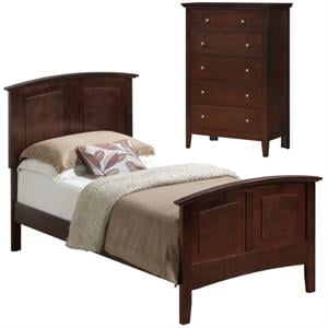 Home Square 2-Piece Set with Twin Panel Bed & 5-Drawer Chest in Cappuccino