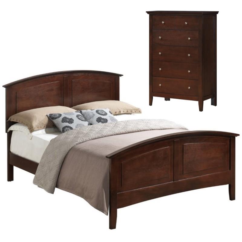 Home Square 2-Piece Set with Queen Panel Bed & 5-Drawer Chest in Cappuccino