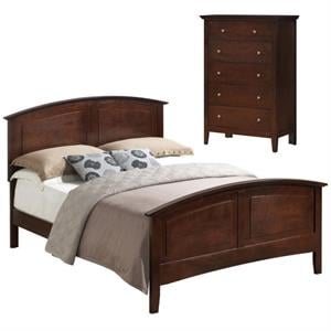 Home Square 2-Piece Set with Queen Panel Bed & 5-Drawer Chest in Cappuccino