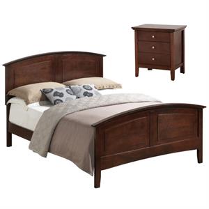 Home Square 2-Piece Set with Full Panel Bed & 3-Drawer Nightstand in Cappuccino