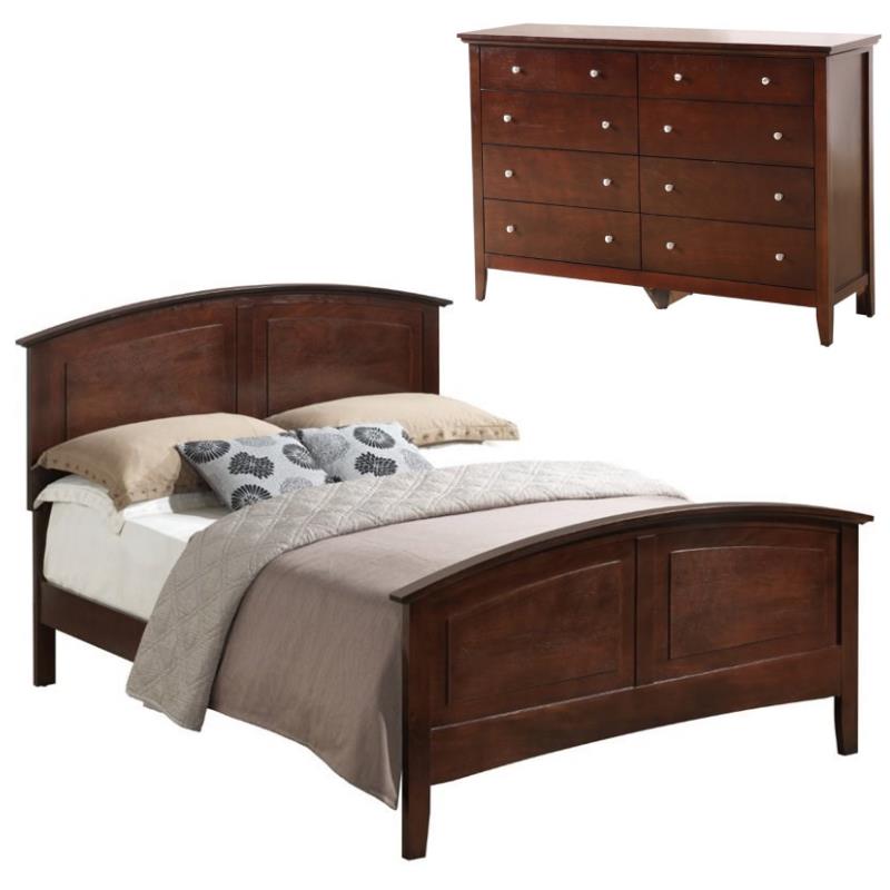 Home Square 2-Piece Set with Full Panel Bed & 8-Drawer Dresser in Cappuccino