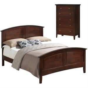 Home Square 2-Piece Set with Full Panel Bed & 5-Drawer Chest in Cappuccino