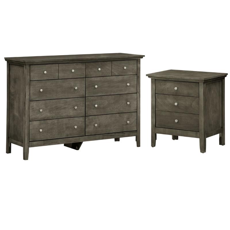 Home Square 2-Piece Set with 8-Drawer Dresser and 3-Drawer Nightstand in Gray