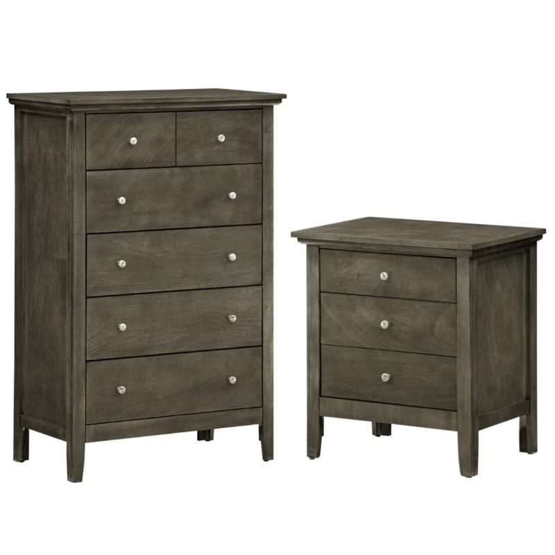 Home Square 2-Piece Set with 5-Drawer Chest and 3-Drawer Nightstand in Gray