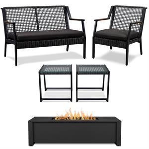 home square 6 piece patio set with bench fire table 2 chairs and 2 end tables