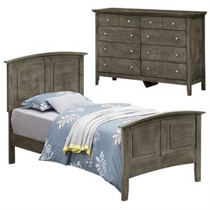 Home Square 2-Piece Set with Twin Panel Bed and 8-Drawer Dresser in Gray