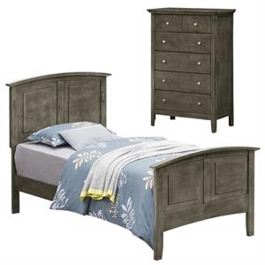 Home Square 2-Piece Set with Twin Panel Bed and 5-Drawer Chest in Gray