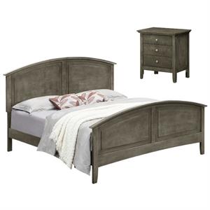 Home Square 2-Piece Set with Queen Panel Bed and 3-Drawer Nightstand in Gray