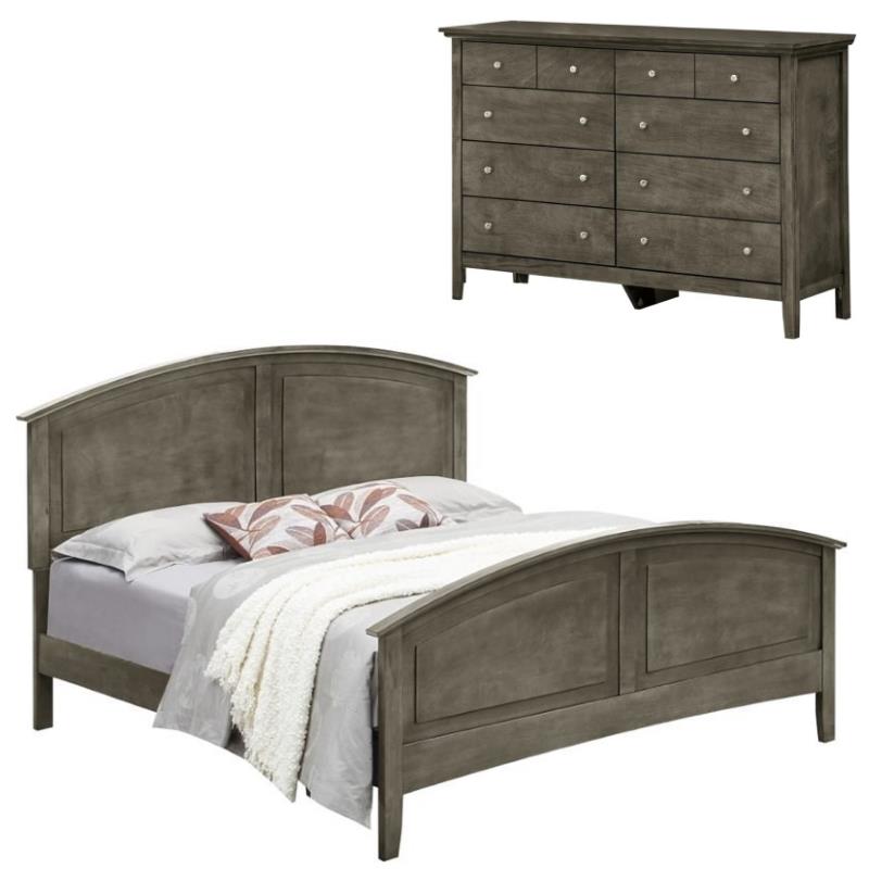 Home Square 2-Piece Set with Queen Panel Bed and 8-Drawer Dresser in Gray