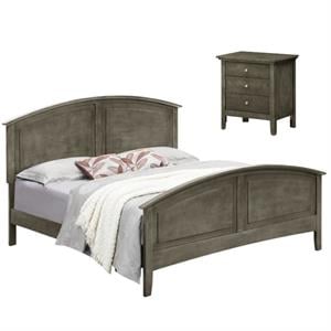 Home Square 2-Piece Set with King Panel Bed and 3-Drawer Nightstand in Gray