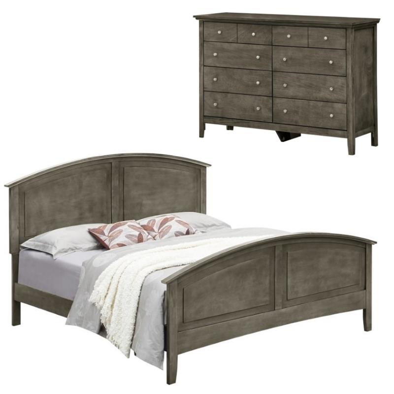 Home Square 2-Piece Set with King Panel Bed and 8-Drawer Dresser in Gray
