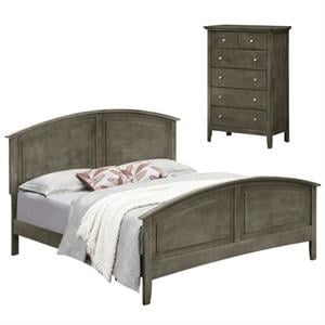 Home Square 2-Piece Set with King Panel Bed and 5-Drawer Chest in Gray
