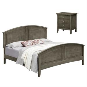 Home Square 2-Piece Set with Full Panel Bed and 3-Drawer Nightstand in Gray