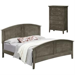 Home Square 2-Piece Set with Full Panel Bed and 5-Drawer Chest in Gray