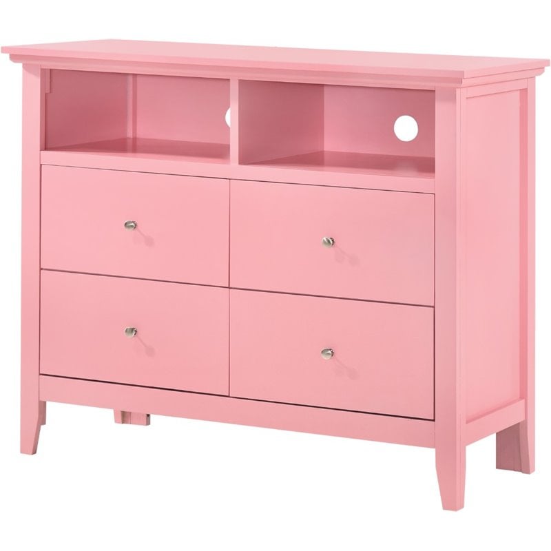 Home Square 2-Piece Set with 4-Drawer TV Stand and 3-Drawer Nightstand in Pink