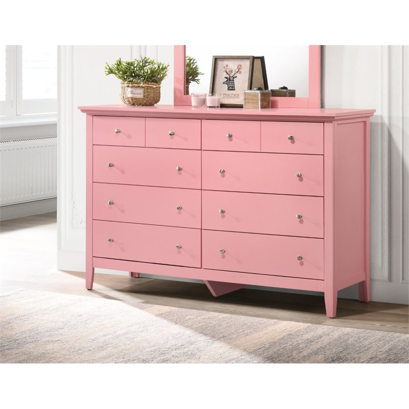 Home Square 2-Piece Set with 8-Drawer Dresser and 4-Drawer TV Stand in Pink