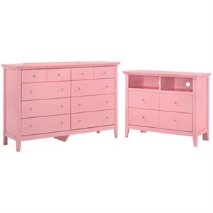 home square 2-piece set with 8-drawer dresser and 4-drawer tv stand in pink
