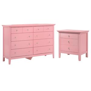 home square 2-piece set with 8-drawer dresser and 3-drawer nightstand in pink