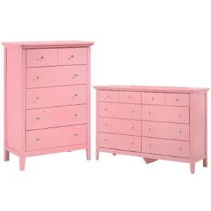 home square 2-piece set with 8-drawer dresser and 5-drawer chest in pink