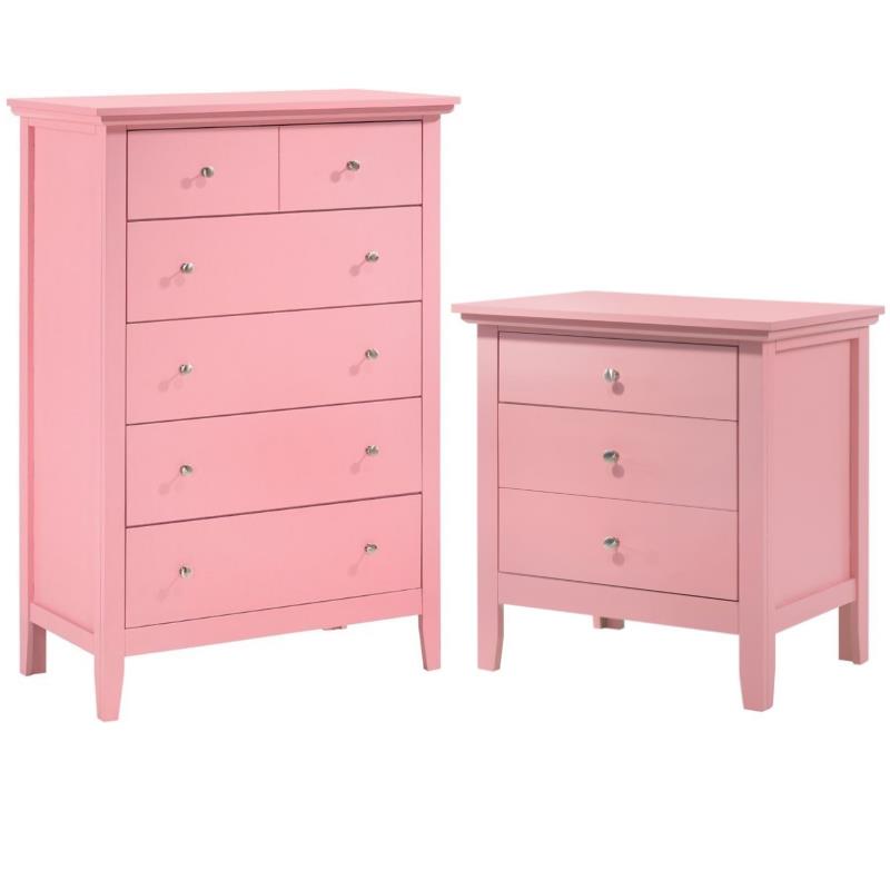 Home Square 2-Piece Set with 5-Drawer Chest and 3-Drawer Nightstand in Pink
