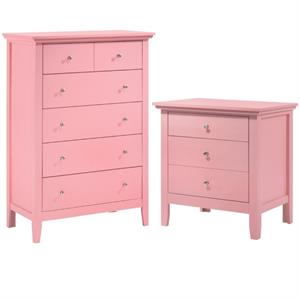home square 2-piece set with 5-drawer chest and 3-drawer nightstand in pink