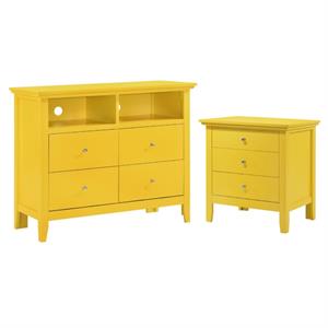 home square 2-piece set with 4-drawer tv stand and 3-drawer nightstand in yellow