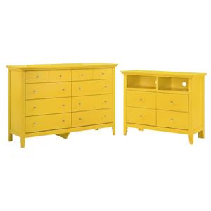home square 2-piece set with 8-drawer dresser and 4-drawer tv stand in yellow