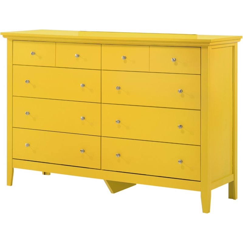 Home Square 2-Piece Set with 8-Drawer Dresser and 3-Drawer Nightstand in Yellow