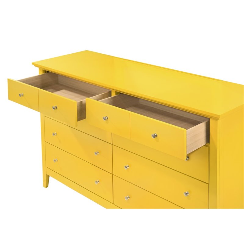 Home Square 2-Piece Set with 8-Drawer Dresser and 3-Drawer Nightstand in Yellow