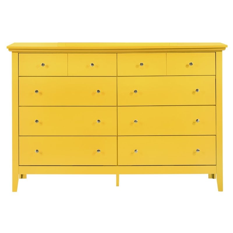 Home Square 2-Piece Set with 8-Drawer Dresser and 3-Drawer Nightstand in Yellow