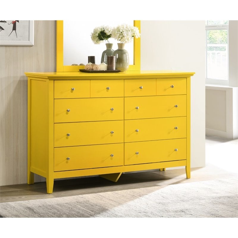 Home Square 2-Piece Set with 8-Drawer Dresser and 5-Drawer Chest in Yellow