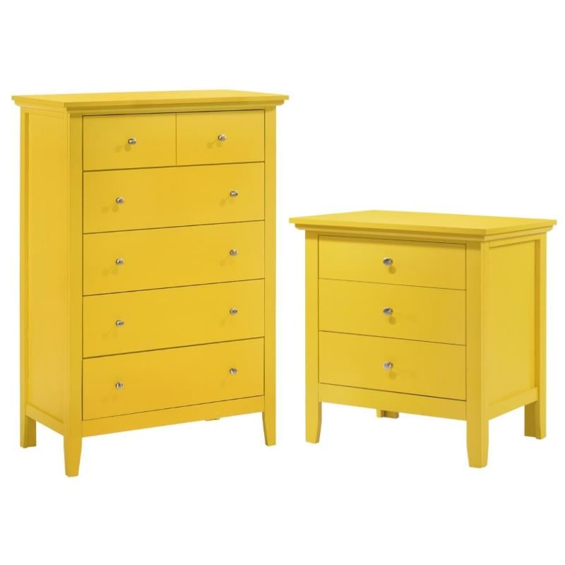 Home Square 2-Piece Set with 5-Drawer Chest and 3-Drawer Nightstand in Yellow