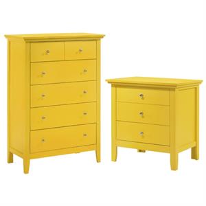 home square 2-piece set with 5-drawer chest and 3-drawer nightstand in yellow