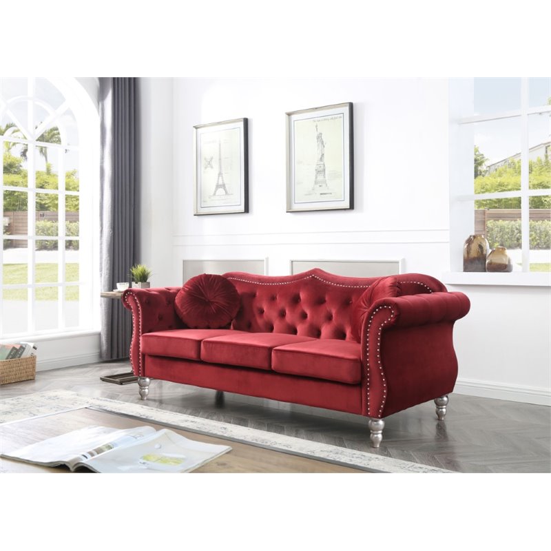 Home Square 2-Piece Furniture Set with Sofa and Loveseat in Burgundy