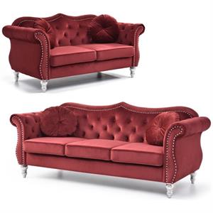 Home Square 2-Piece Furniture Set with Sofa and Loveseat in Burgundy