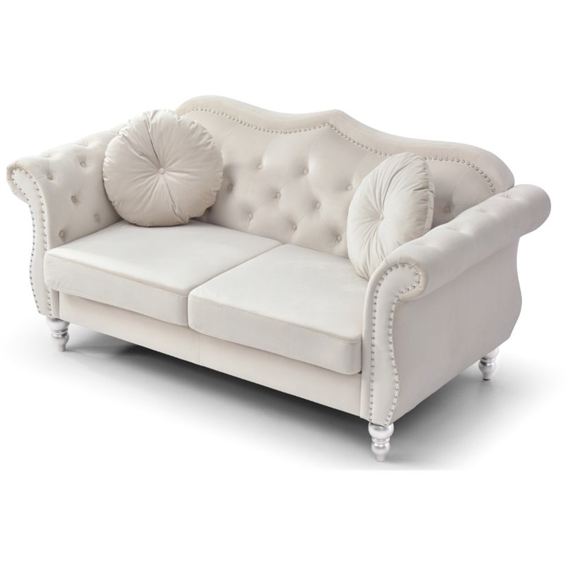 Home Square 2-Piece Furniture Set with Sofa Chaise and Loveseat in Ivory