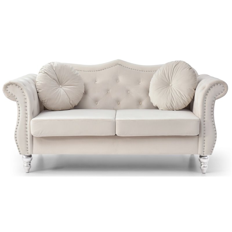 Home Square 2-Piece Furniture Set with Sofa Chaise and Loveseat in Ivory