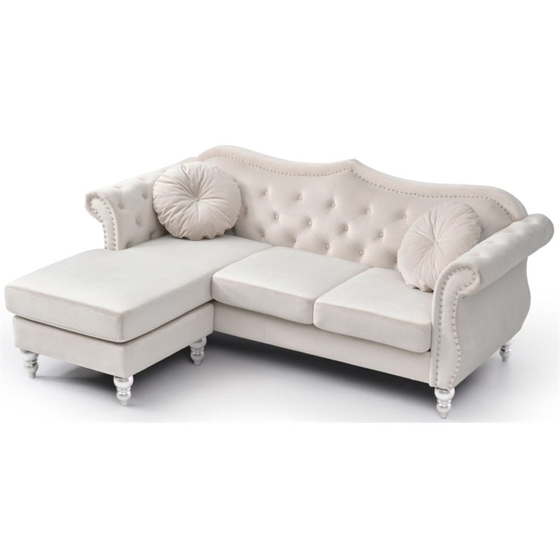 Home Square 2-Piece Furniture Set with Sofa Chaise and Chair in Ivory
