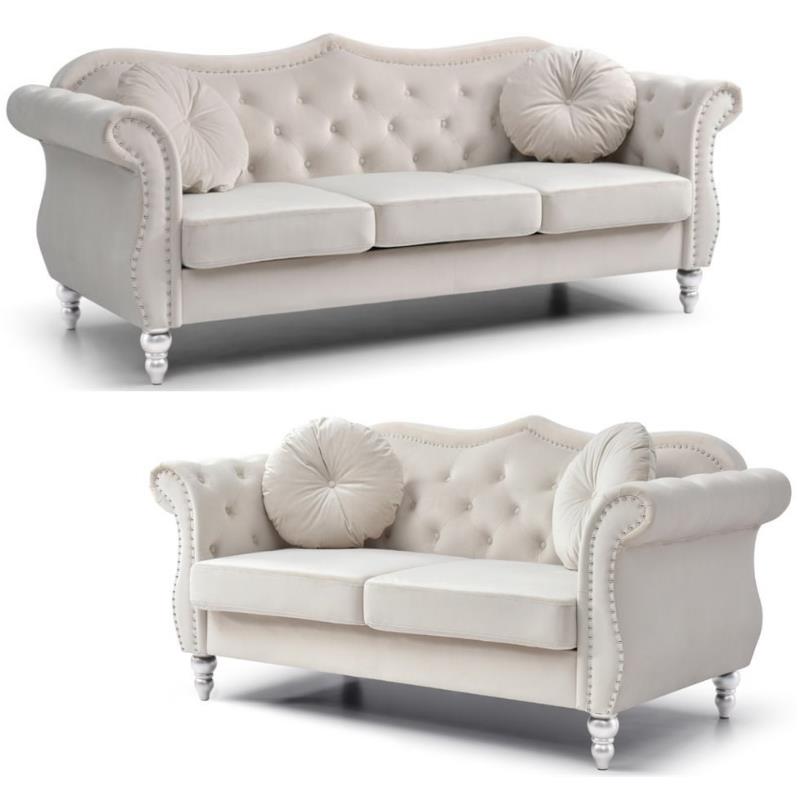 Home Square 2-Piece Furniture Set with Sofa and Loveseat in Ivory