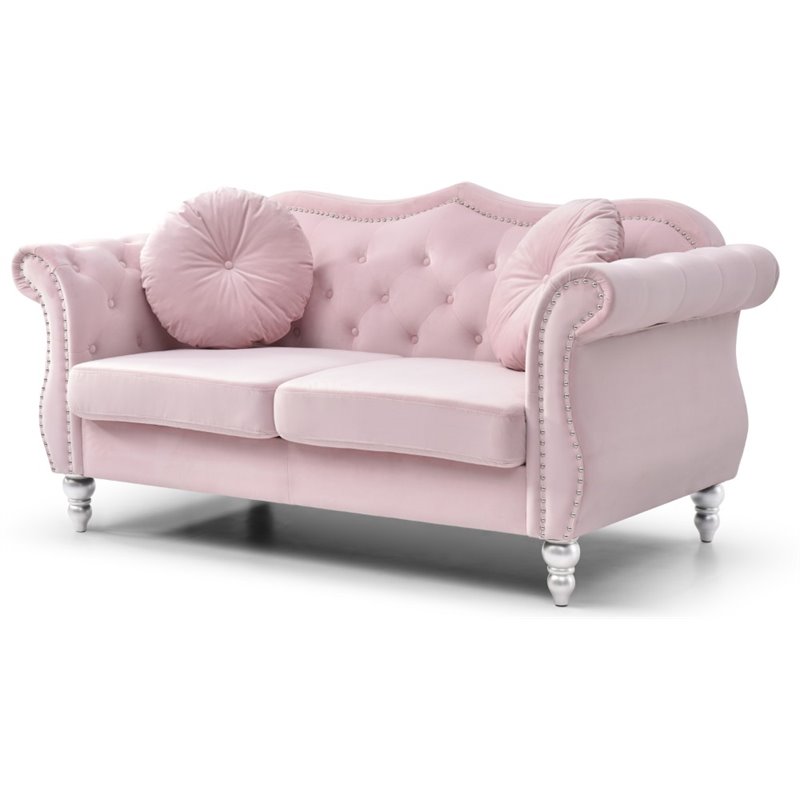 Home Square 2-Piece Furniture Set with Sofa Chaise and Loveseat in Pink
