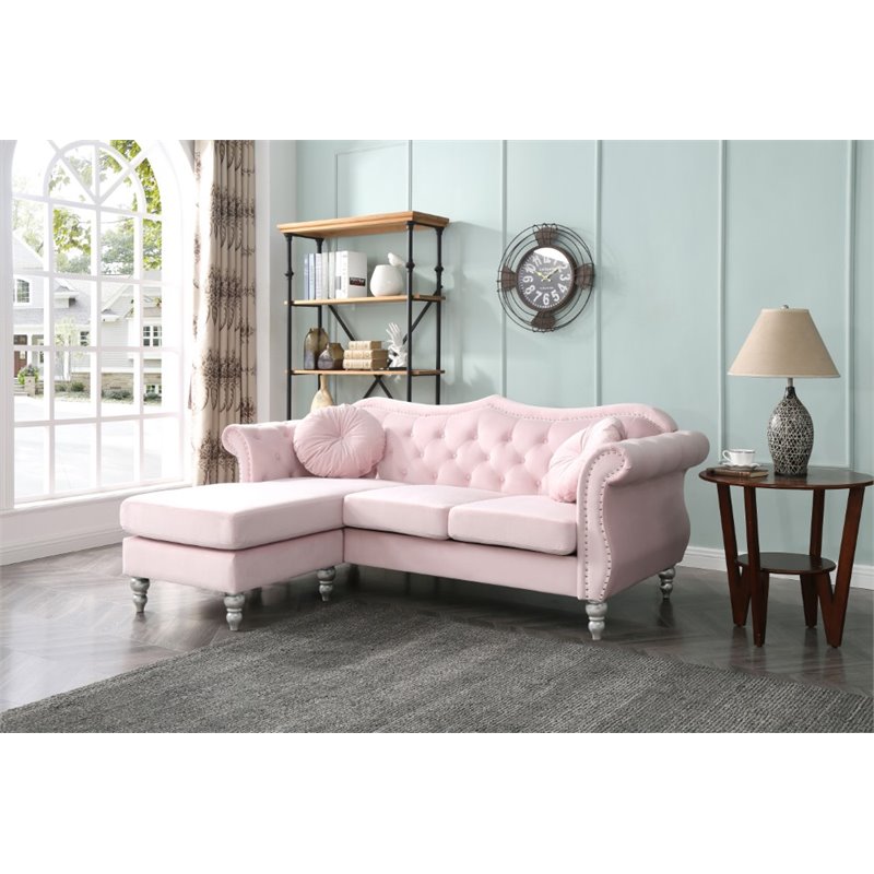 Home Square 2-Piece Furniture Set with Sofa Chaise and Loveseat in Pink